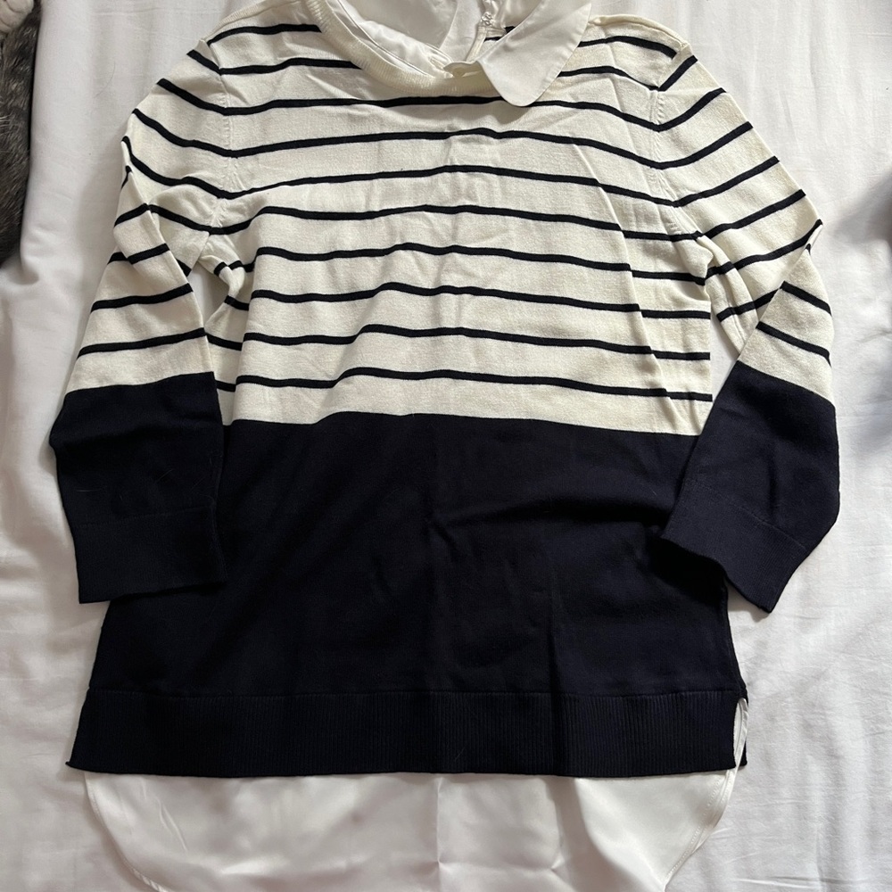 Ann Taylor knit striped blouse with collar